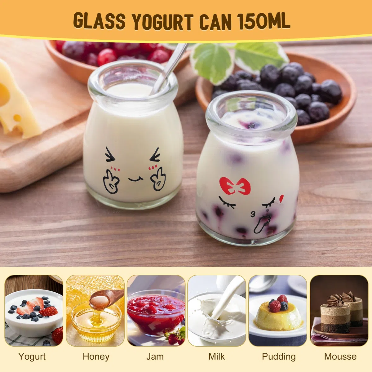 MumdoYAL Tarros de yogur con tapa - Recipientes de vidrio para pudín y yogur, 150 ml, juego de 12 piezas