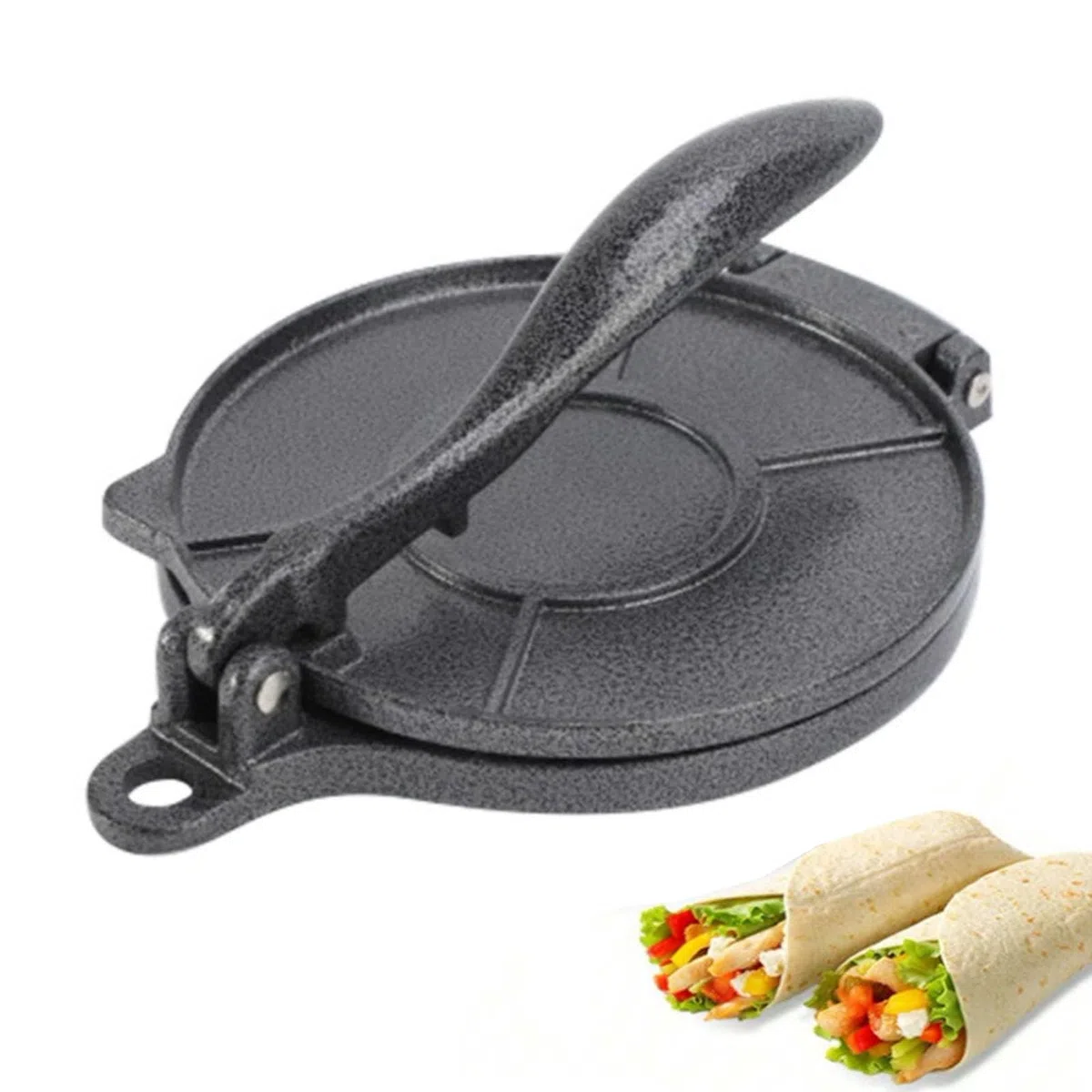 Genérico Prensa de Tortillas, 20cm/16cm, Aluminio Negro, Multifunción, Versátil