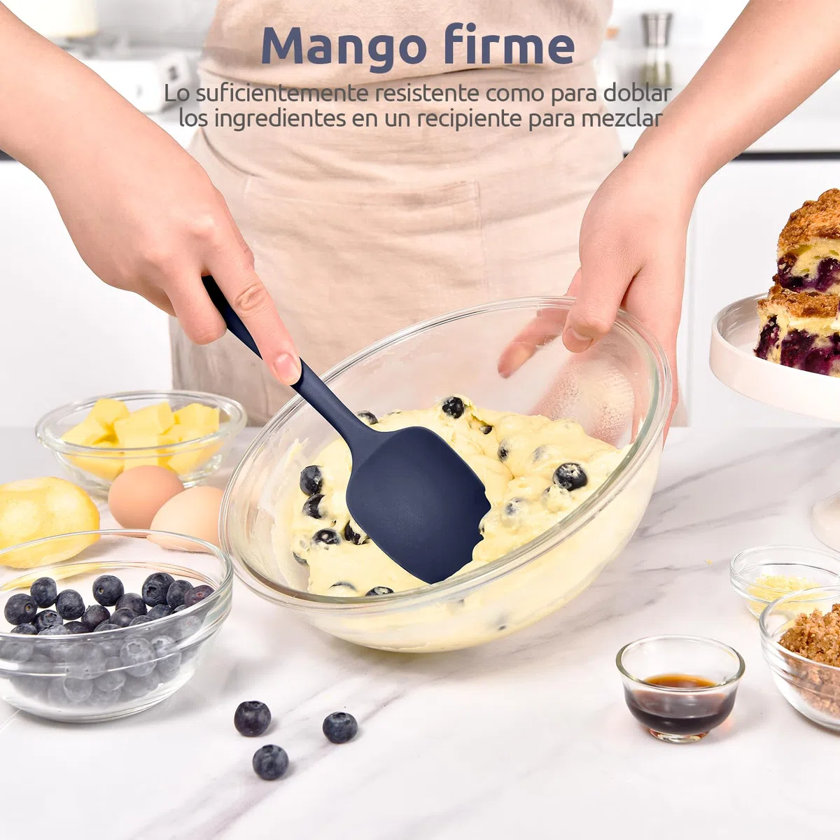 U-Taste Juego de 2 espátulas de silicona: espátula de cuchara flexible sin costuras resistente al calor de 315 ℃ con núcleo de nailon para cocinar hornear mezclar revolver y raspar (Azul noche)