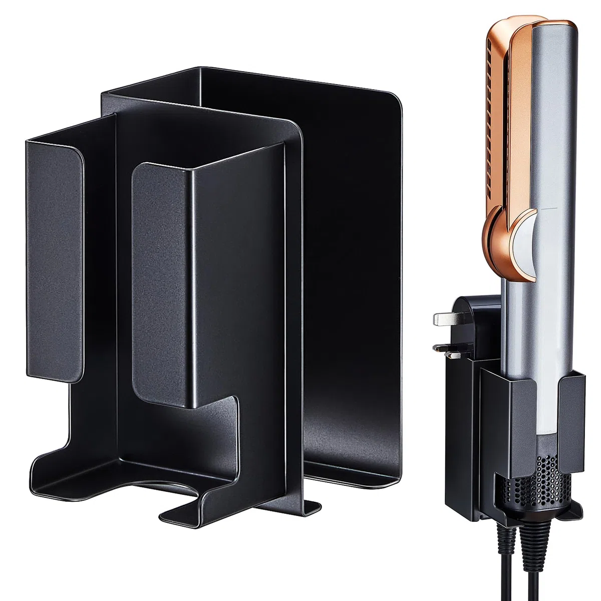 Soporte Mural para Plancha de Pelo, Soporte para secador de Pelo y Plancha, Organizador Adhesivo para Herramientas de Peinado, soport para secador para baño (Negro)