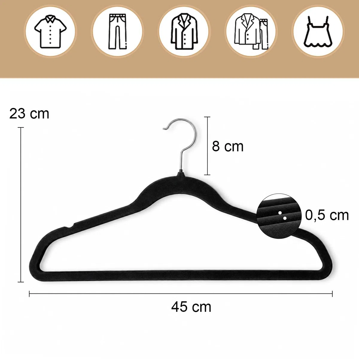 MERCURY TEXTIL- Perchas de Terciopelo Antideslizantes con Ranura y Barra para Pantalones, Perchas Finas con Gancho Giratorio 360, Resistente y Ergonómica (Negro, 30 Unidades)