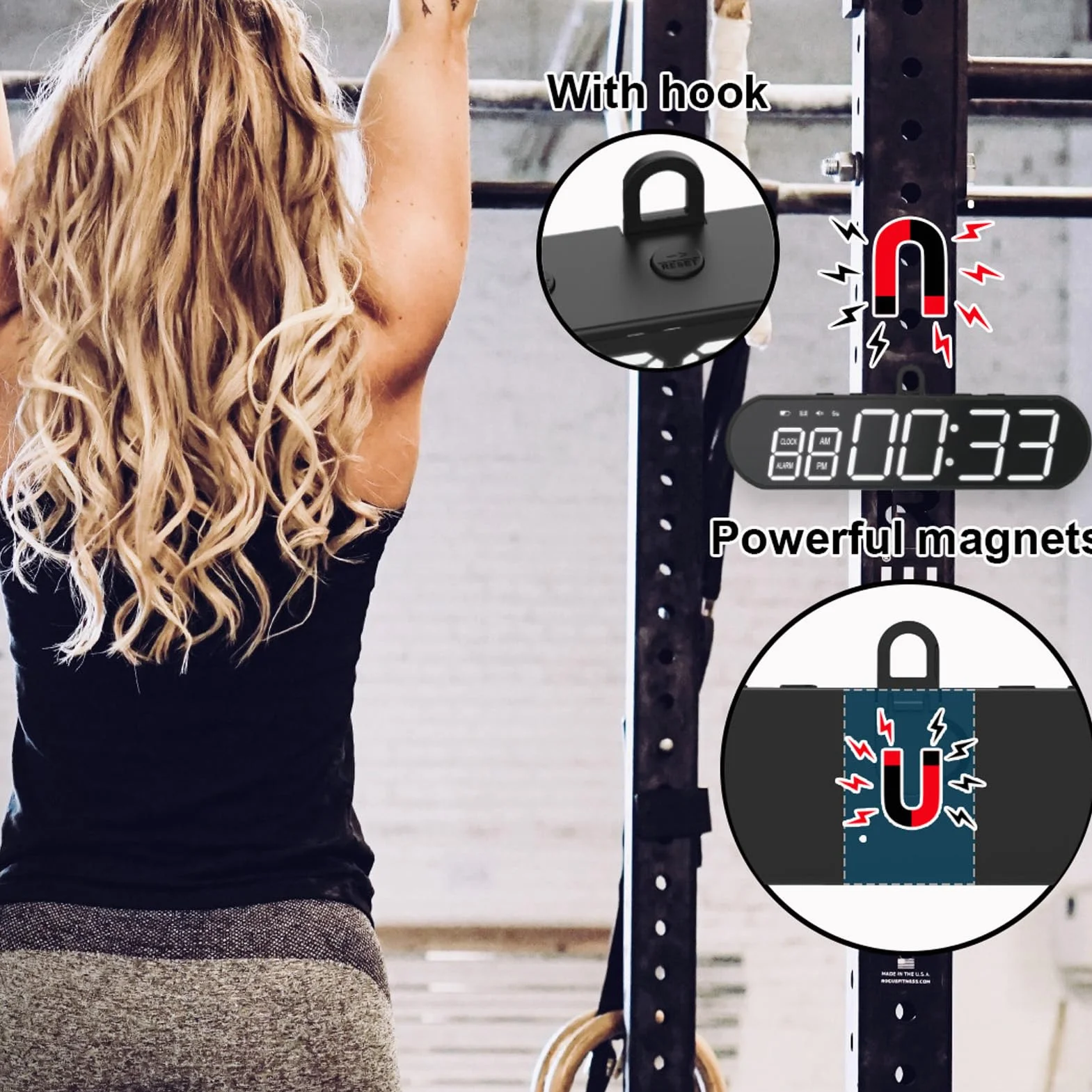 Temporizador De Gimnasio Portátil, Reloj De Intervalos, Timer De Entrenamiento Magnético Digital LED Con Cuenta Regresiva/Ascendente y Despertador