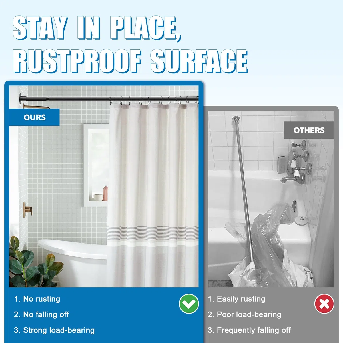 Barra de ducha 70-125 cm, barra extensible para cortina de ducha, color negro mate, para baño, ventana, armario