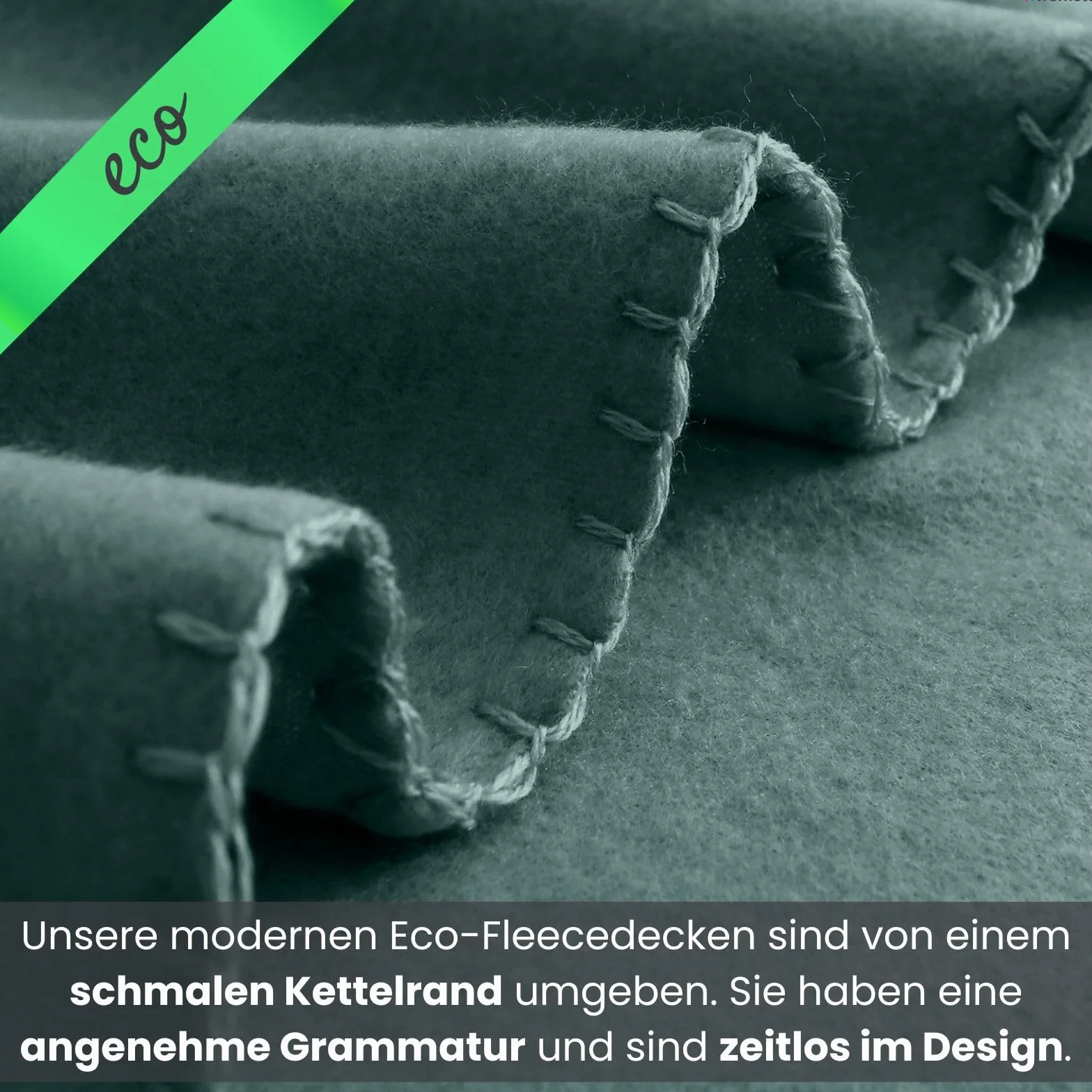 wometo Juego de 2 mantas de forro polar ecológico de material 100% reciclado + certificado Öko-Tex, 130 x 160 cm, aprox. 400 g, color verde oscuro con antibolitas y borde ribeteado