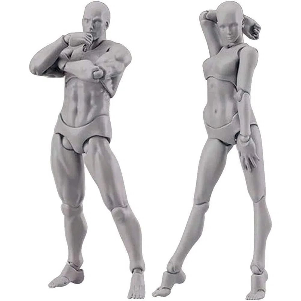 Body Doll, Artistas Maniquí Blockhead Articulado Maniquí Dibujo Figuras Conjunto Masculino + Femenino (Gris)