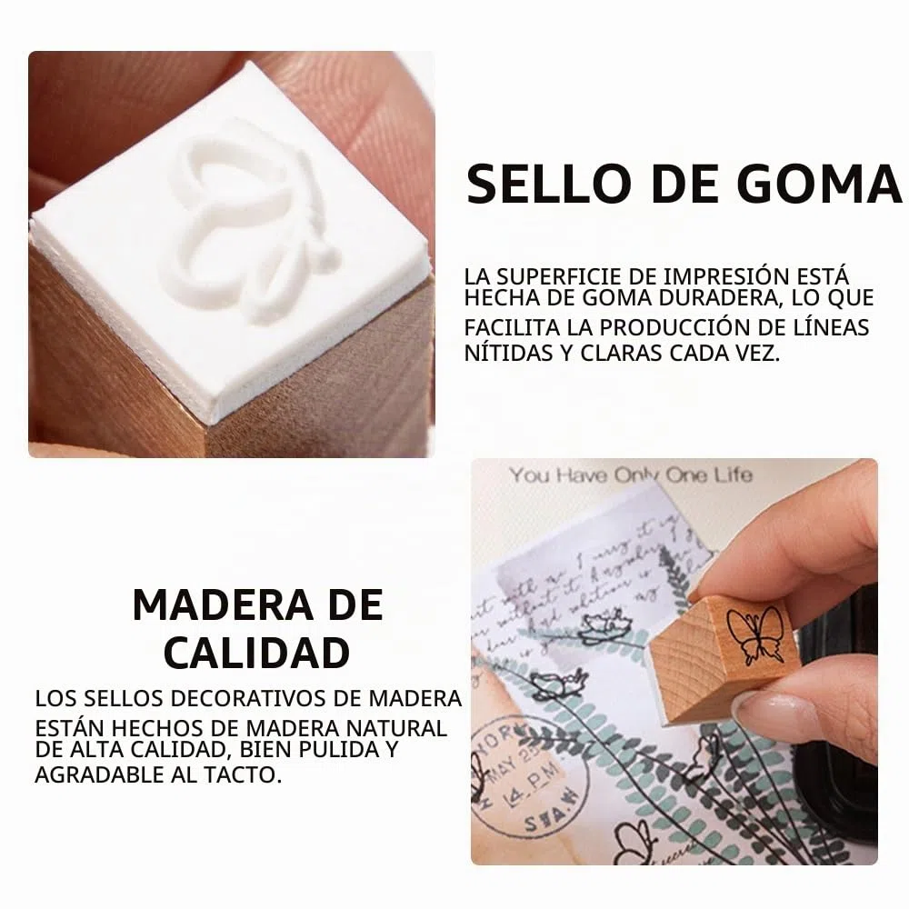 50 Piezas Sellos Surtidos Flores Sellos de Flores para Estampar Madera de Mariposas de Madera para Manualidades para Scrapbooking,Tarjeta