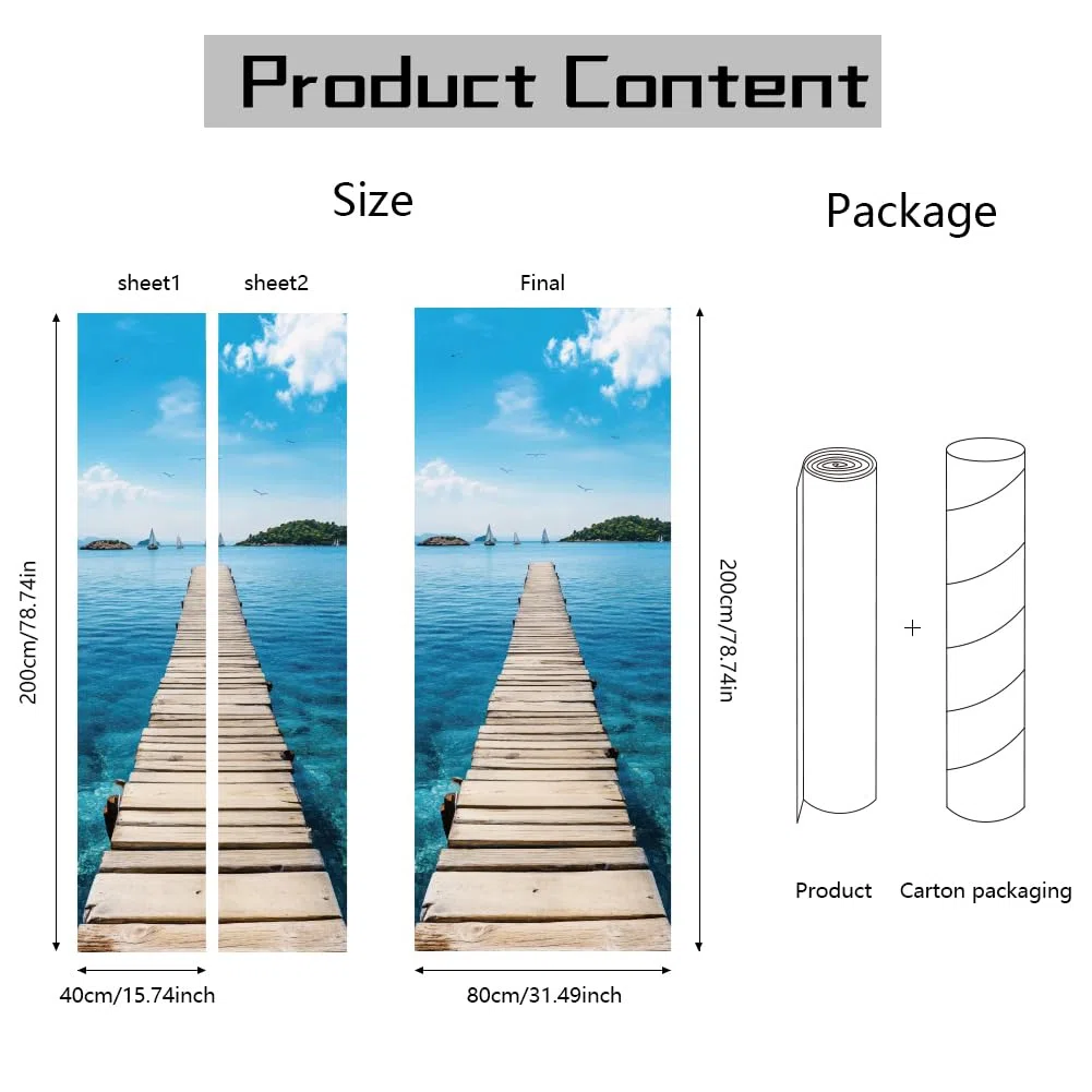 arricraft 2 calcomanías autoadhesivas para puerta, 31.5 x 78.7 pulgadas, murales de puerta con temática costera con diseño de velero, gaviotas, puente de PVC, decoración extraíble para dormitorio