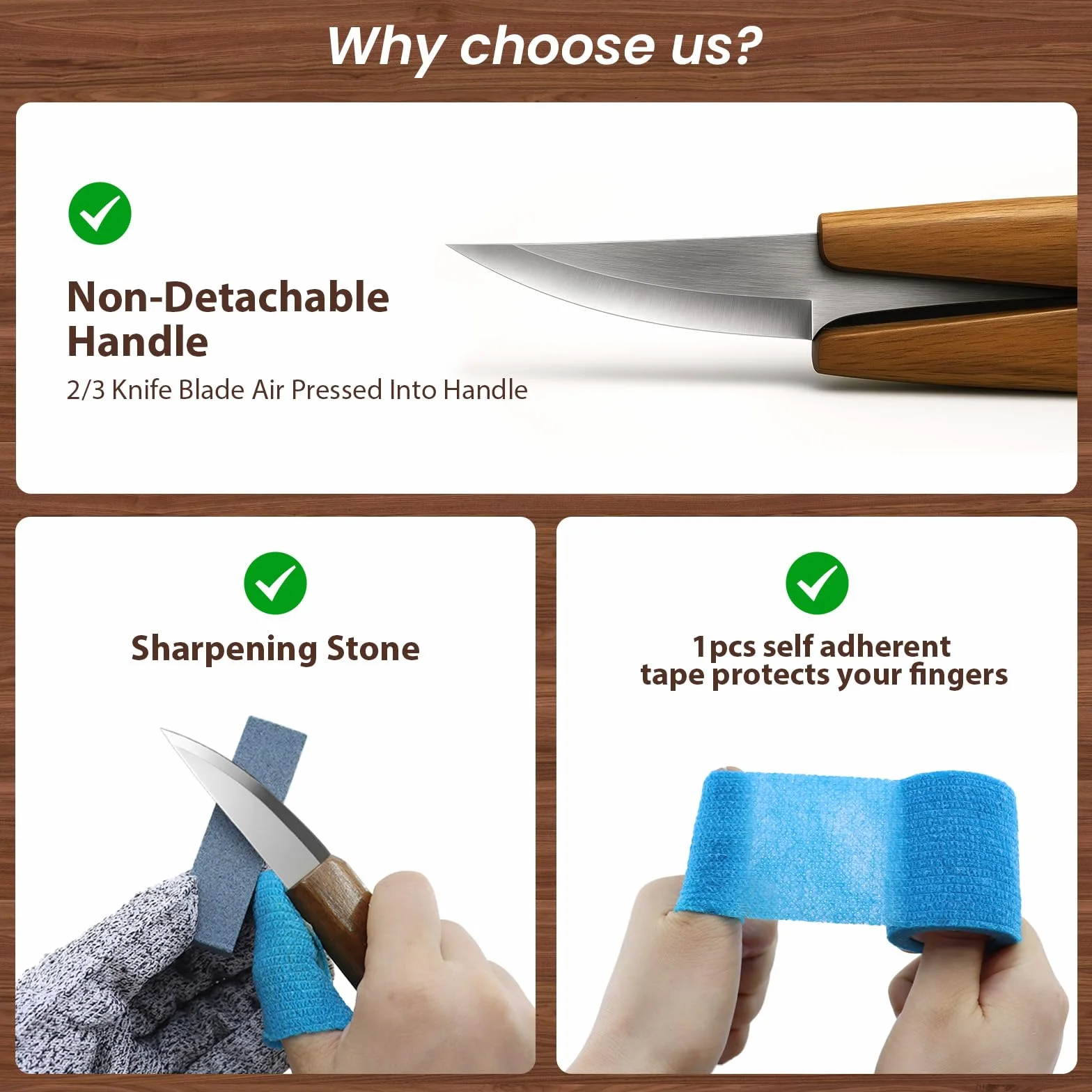 Cuchillo de tallado de madera para principiantes, cuchillo de corte con funda de cuero para adultos, profesionales y entusiastas del tallado de madera, herramientas de seguridad para