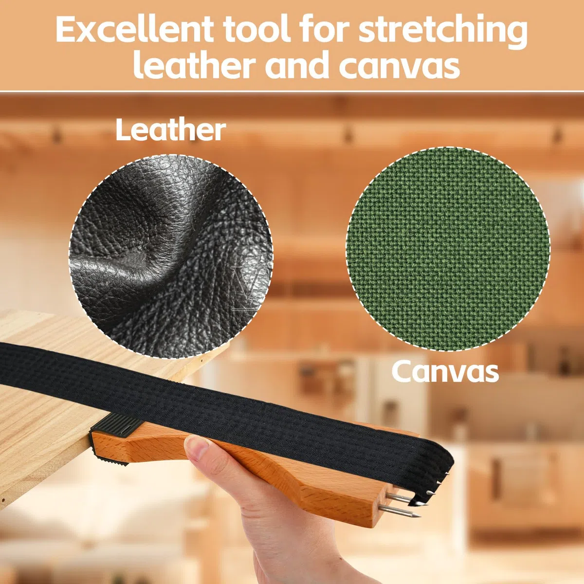 Tinoaly Herramienta Estirar Correas Cuello Cisne Tapicería, Diseño Palanca Mango Madera Herramienta Tensora Correa con Agarre Antideslizante Pasadores Acero Reparación Alfombras Lonas y Muebles