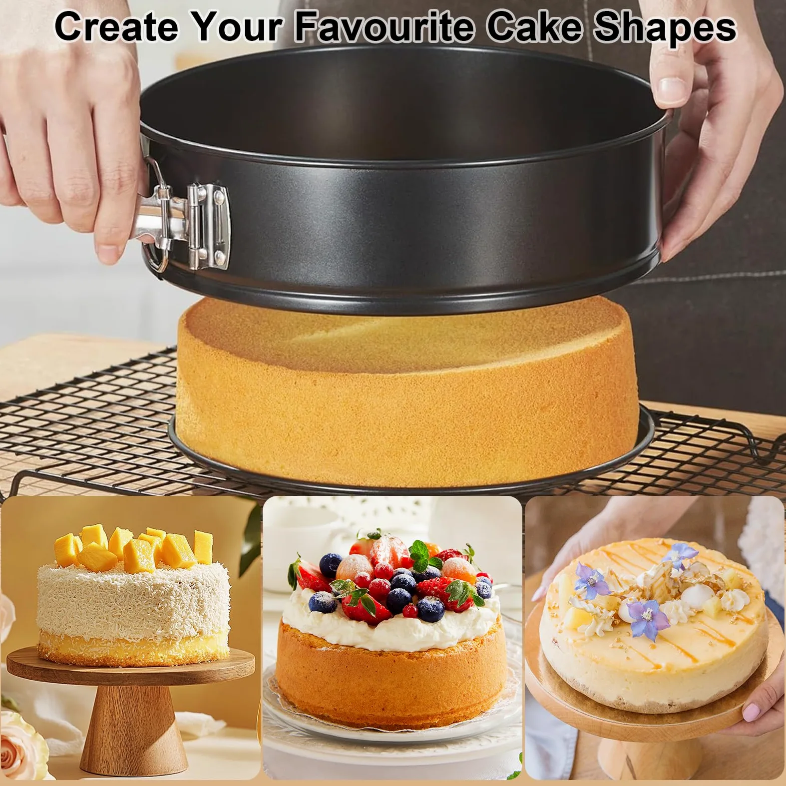 Molde desmontable redondo, negro, acero al carbono antiadherente, juego de moldes pequeños para tartas, mousse y pasteles de gasa