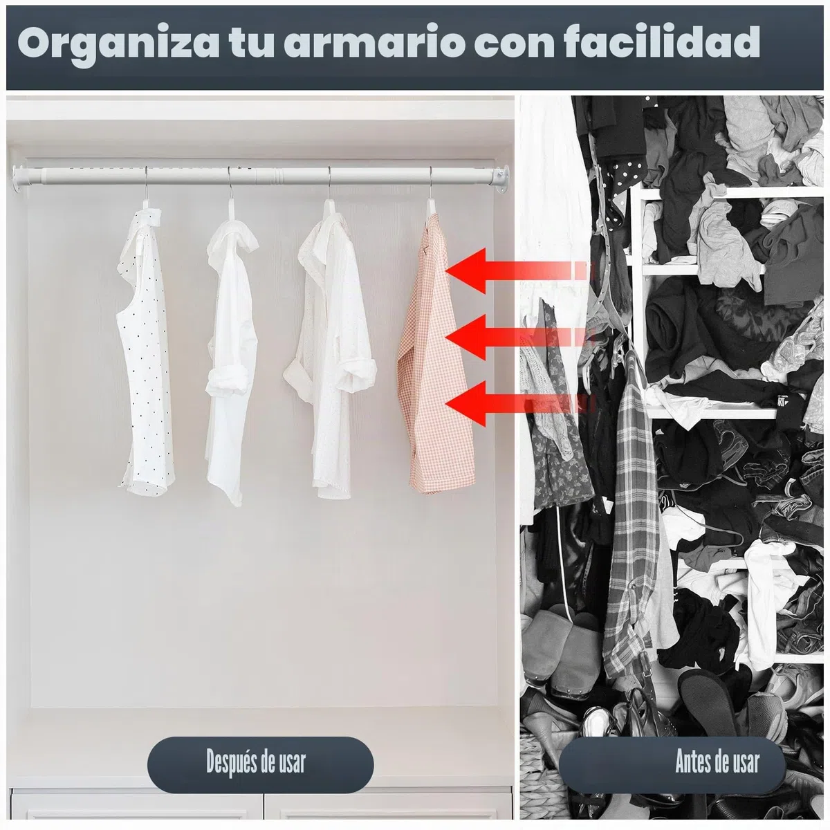 Riel ajustable para armario de 40 a 212 cm, rieles extensibles para colgar ropa, barra de armario resistente para armario, color blanco
