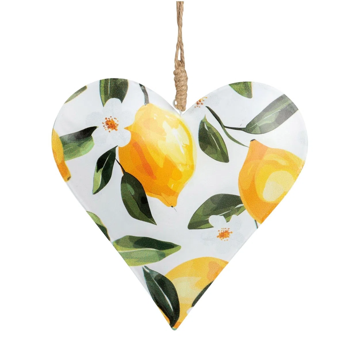 Formano Colgante decorativo de metal con forma de corazón, 10 cm, con diseño de limón, impreso por ambos lados, decoración de ventana de verano para colgar para cocina, balcón, terraza y sala de estar