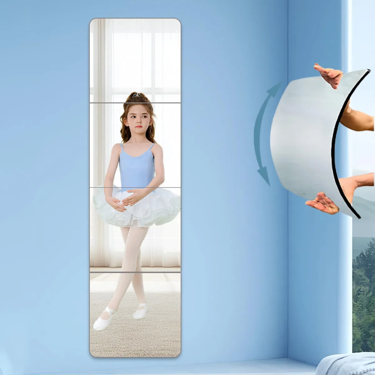 Espejos adhesivos para paredes de 12 x 12 pulgadas, 4 espejos acrílicos autoadhesivos, espejo de pared inastillable de alta transparencia, espejo de gimnasio grande para baño, entrenamiento