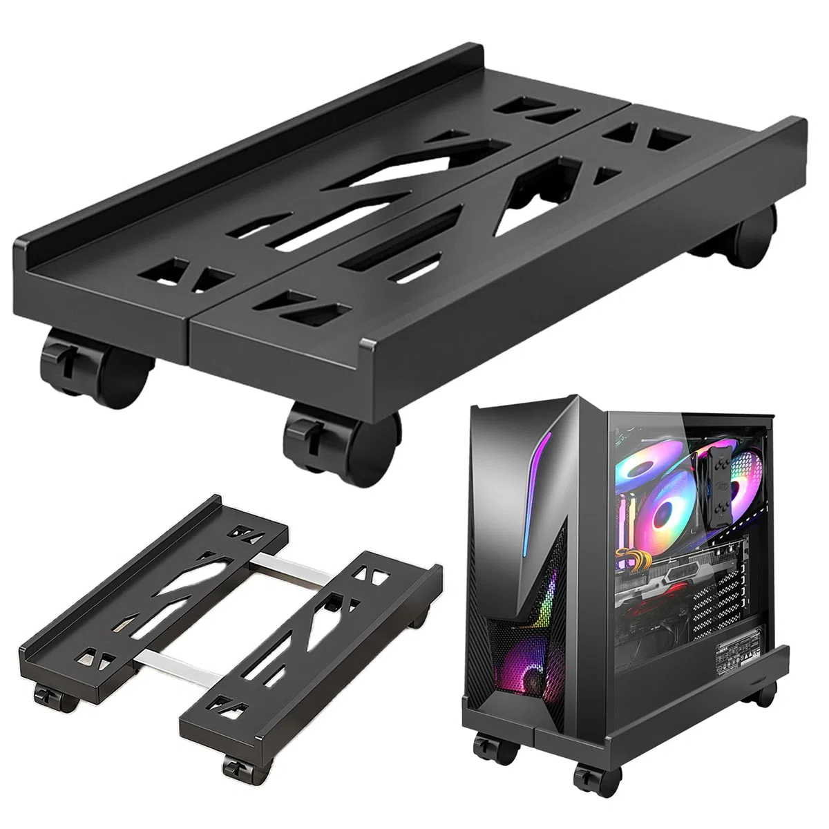 Soporte De Torre Ajustable Universal para CPU, Soporte con Rueda para PC, Impresoras (Negro)