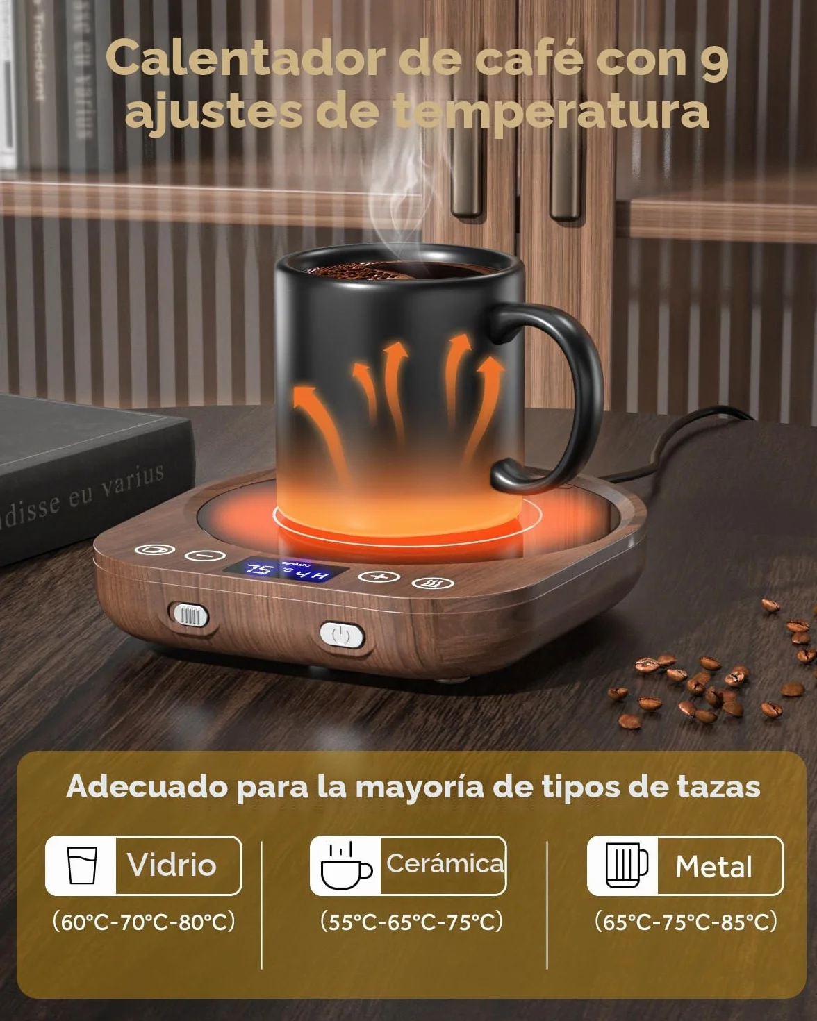 MQFORU Calentador Tazas con 9 Ajustes Temperatura, 36 W Calentador de Café con Horario de 1 a 9 Horas, 4 Horas de Desconexión Automática, Calentador Velas para Café, Té, Leche, Vela, Bebidas