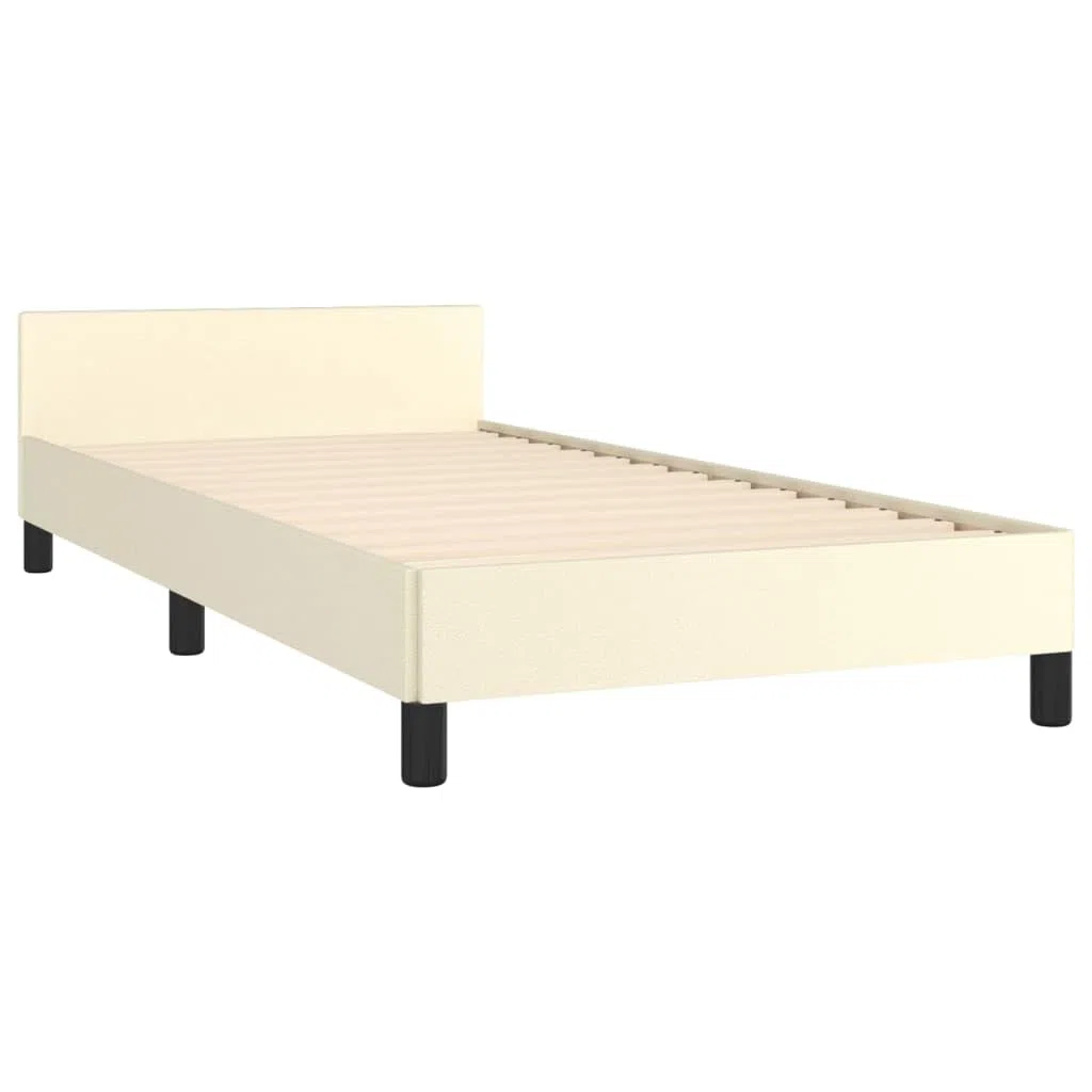Estructura de cama con cabecero de 90 x 190 cm, de piel sintética, altura ajustable y estable, con láminas de madera contrachapada, para un sueño reparador, color crema