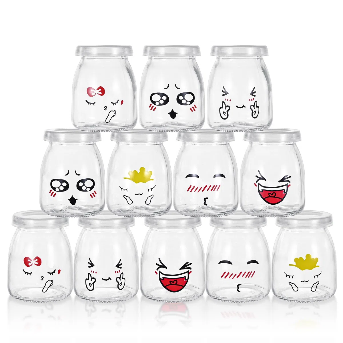 MumdoYAL Tarros de yogur con tapa - Recipientes de vidrio para pudín y yogur, 150 ml, juego de 12 piezas