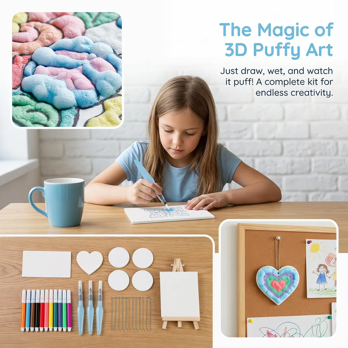 Kit de Pintura con Textura de Espuma 42 Piezas - Magic Puffy Paint para Niños, Papel de Pintura con Textura de Espuma 3D y 12 Marcadores de Acrílico