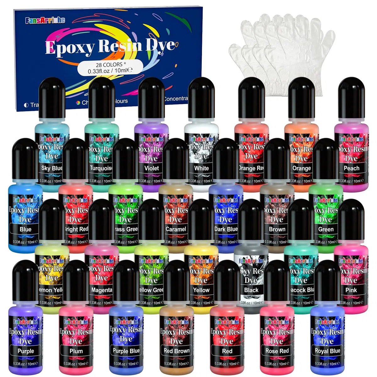 FansArriche Tinte Resina Epoxi 28 Colores, Pigmento para la fabricación de Joyas de Bricolaje, colorantes para Manualidades (10 ml Cada uno)