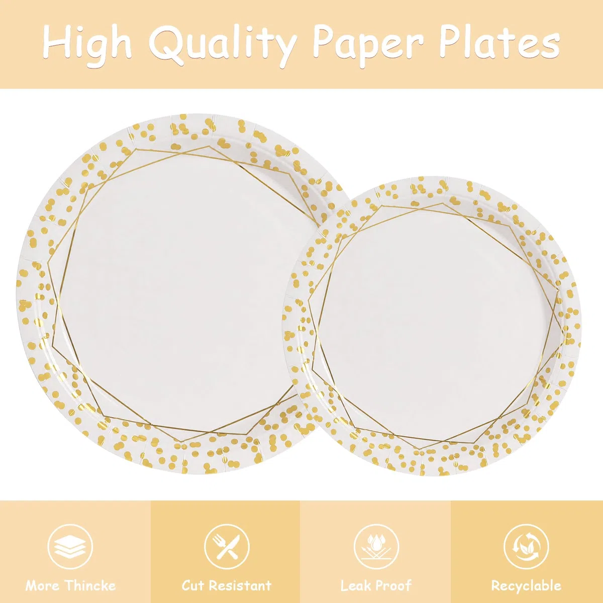 Conjunto de vajilla en color blanco dorado, compuesto por 80 piezas: incluye platos, vasos de papel y servilletas, ideal para fiestas de cumpleaños, banquetes y otras ocasiones-20 Invités