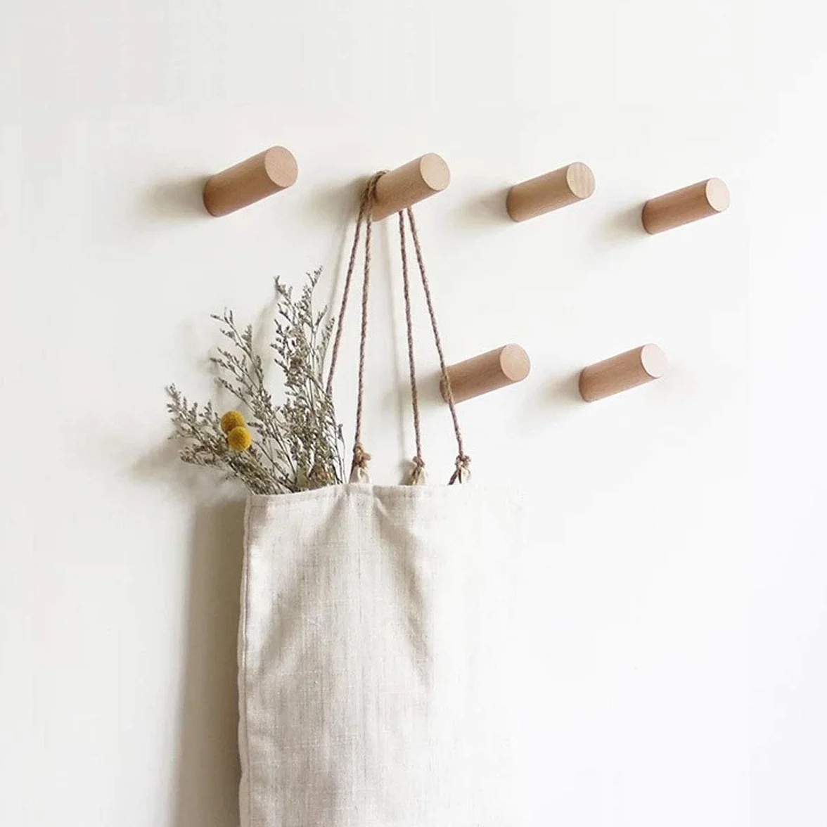 HomeDo Wall Hooks Perchero de madera, para Montaje en Pared, para Entrada, Estante para Sombreros, Ganchos Decorativos, toallero, Gancho para Cargas Pesadas (Haya-8 cm, 6 Piezas)
