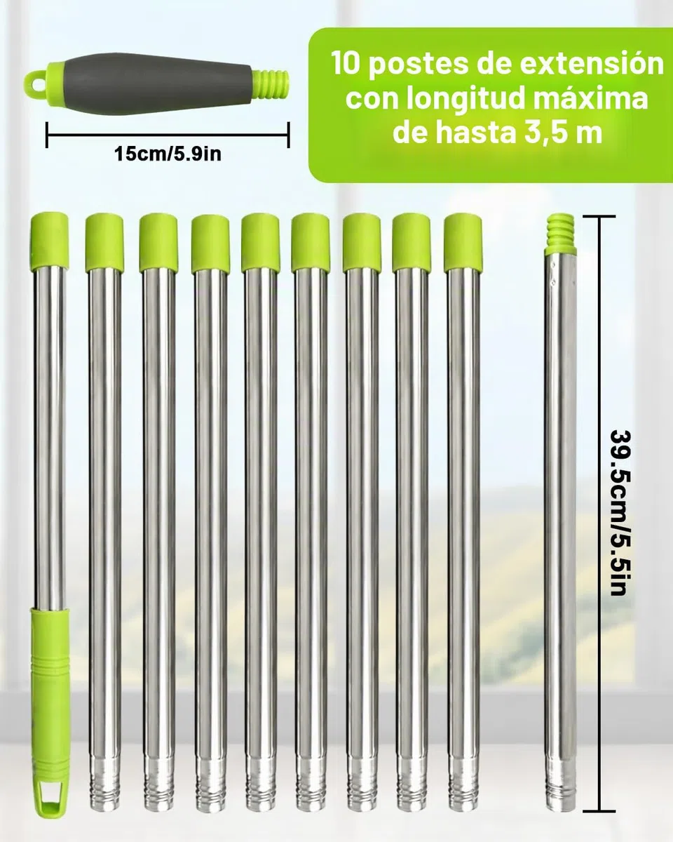Secador de ventanas de 3,6 m, herramientas de limpieza de vidrio extensibles de 12 pies con escobilla de silicona y limpiador de microfibra, kit profesional de limpieza de ventanas para espejos de