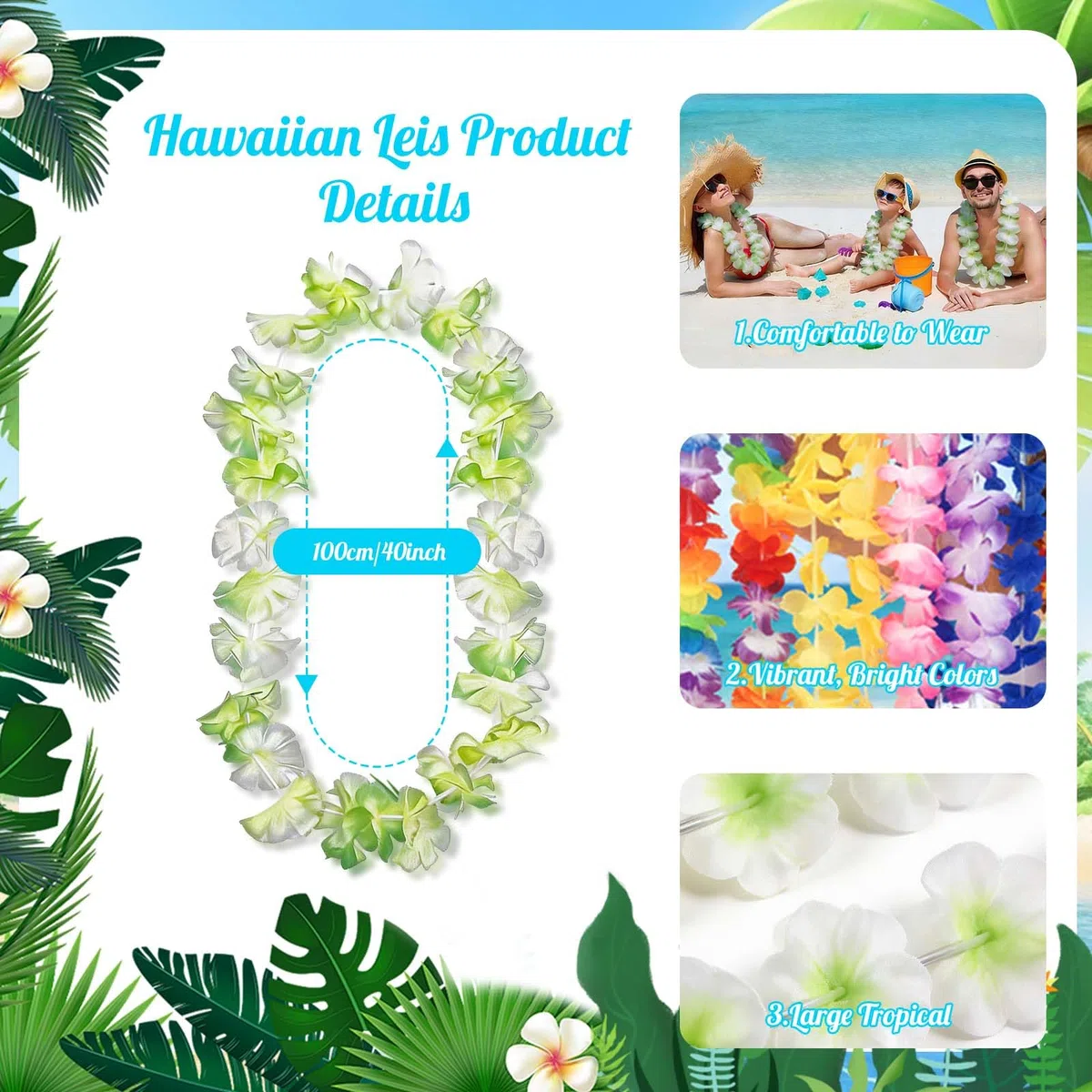 60 Piezas Collares Hawaianos, Collar de Flores Tropicales Lei, Hawaiano Guirnalda de Flores Artificiales Hawai, Decoración para Cumpleaños Luau en la Playa, Suministros para Fiestas