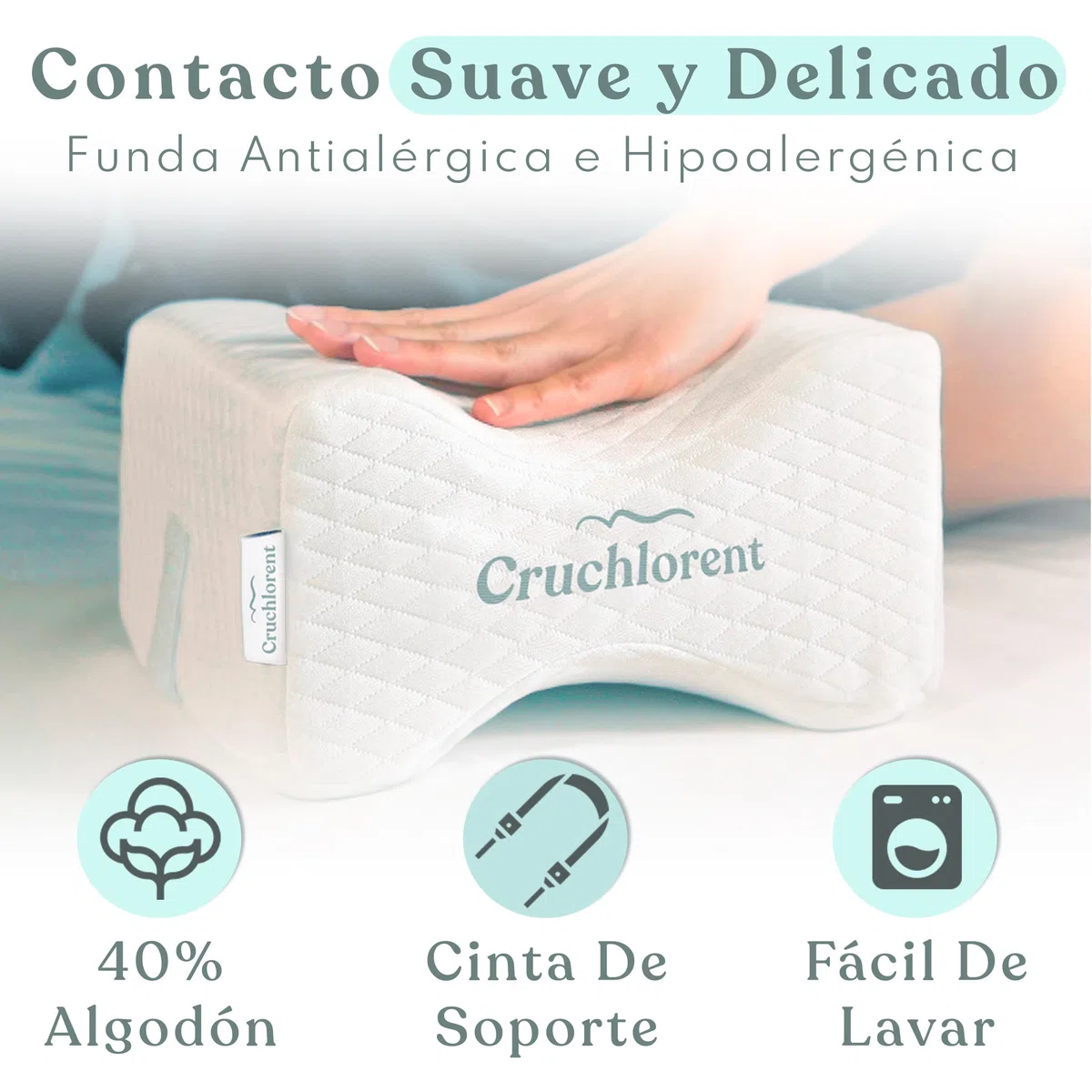 Cruchlorent - Almohada Diseñada para Dormir de Lado con Espuma Viscoelástica Técnica - Calibrada para Soporte hasta 95 Kg - De Fibra de Algodón - Almohada Side Sleepers para Piernas y Rodillas