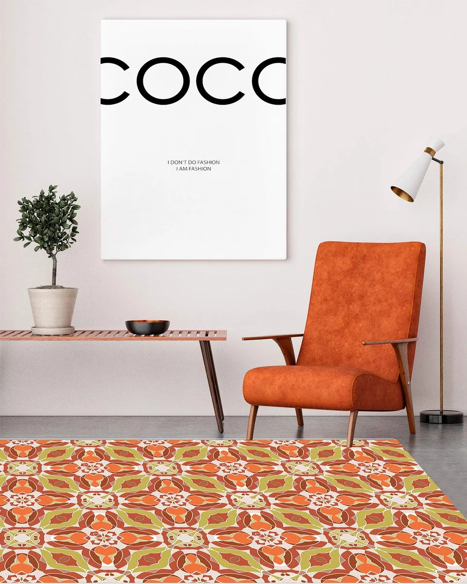 Panorama Alfombra Vinílica Cocina Baño - Modelo Baldosín Oriental Caleidoscopio Naranja 40x80 cm - Varios tamaños - Decoración Hogar