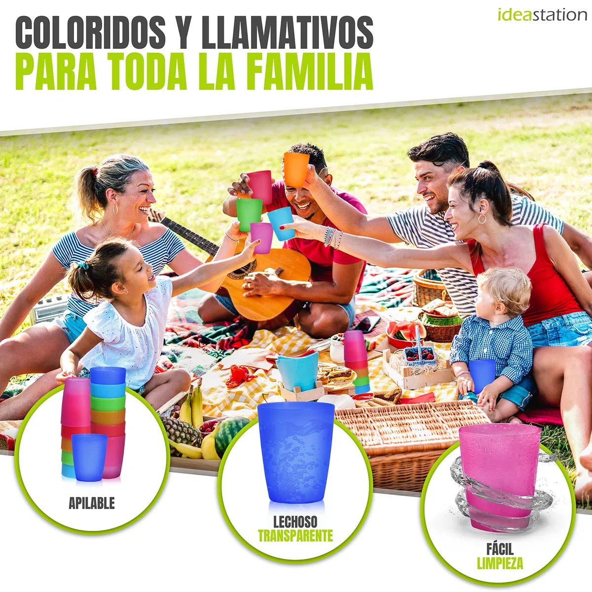 Neo vasos plastico duro 12 x 250 ml - colores - el juego de vasos irrompibles es perfecto para fiestas y uso al aire libre - ideal como vaso camping para viajes