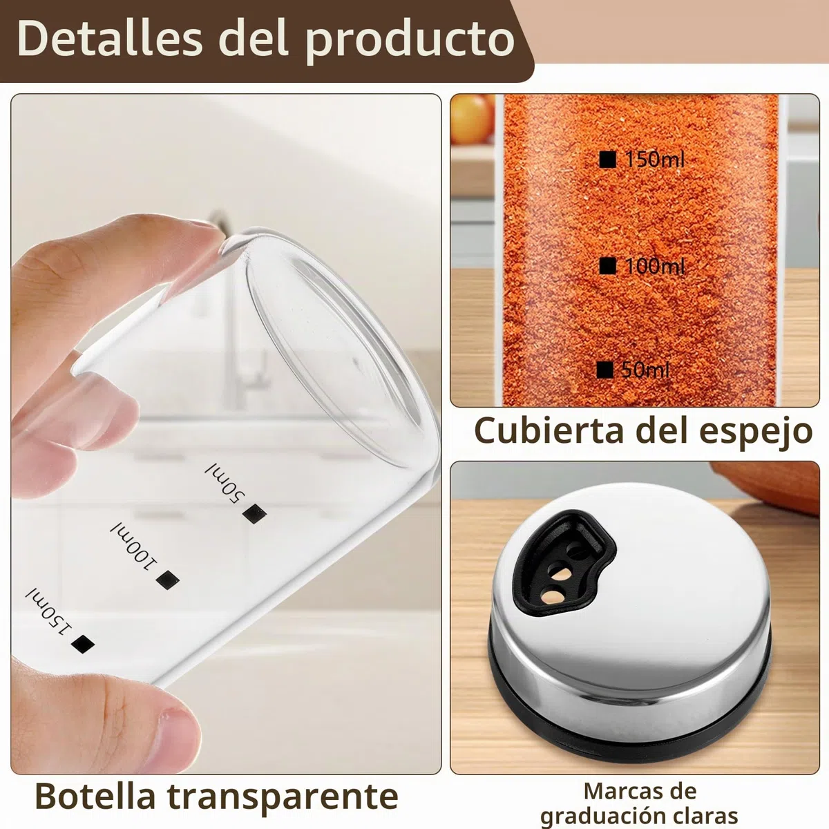 4 Piezas Botes Especias Cristal 150 ml, Botes para Especias con Tapa Giratoria Espejo, Saleros Pimenteros Transparentes para Cocina Mesa Barbacoa