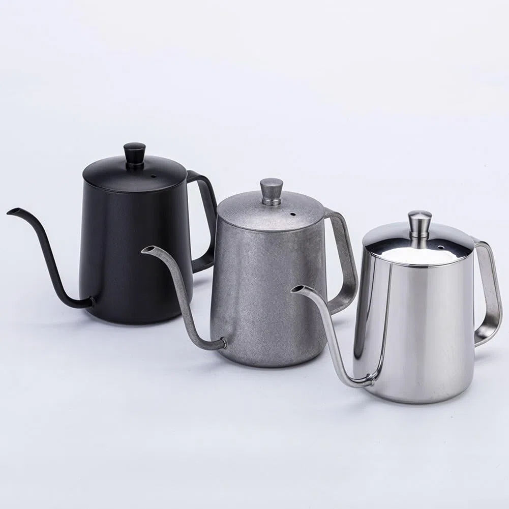 Hervidor de acero inoxidable 304 con cuello de cisne de estilo vintage, para cafeterías y oficinas (plata, 350 ml)