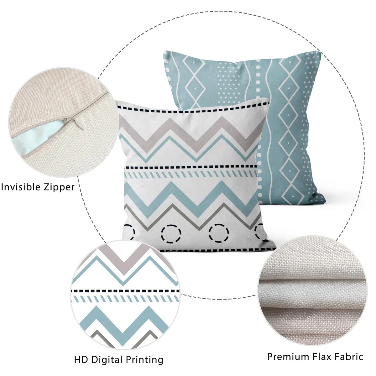 Azul Fundas de Cojín 40x40 cm Juego de 4, Moderno Azul Gris Blanco Geometría Estampado Rústico Cuadrado Sofá Decorativo Lavable Poliéster Lino Textil Exterior Jardín Funda de Almohada