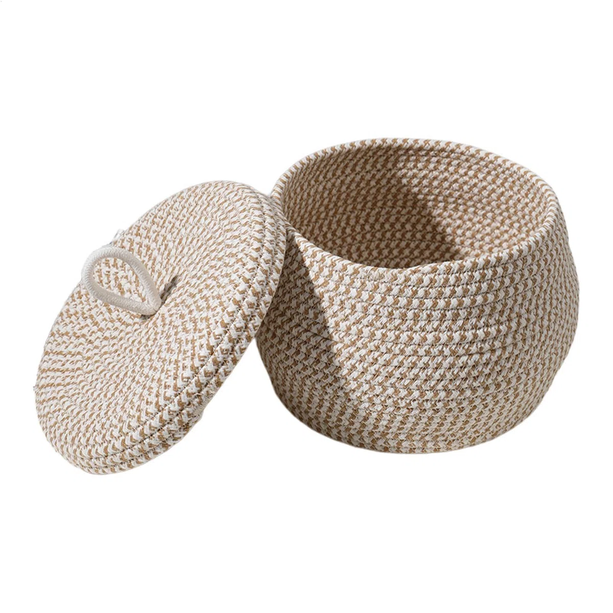 Cesta Tejida Para Almacenamiento - Pequeño Organizador Cubierto Con Tapa | Elegante cesta para mostrador para dormitorio, baño, tocador, sala de estar, oficina, perfecta para organización y de