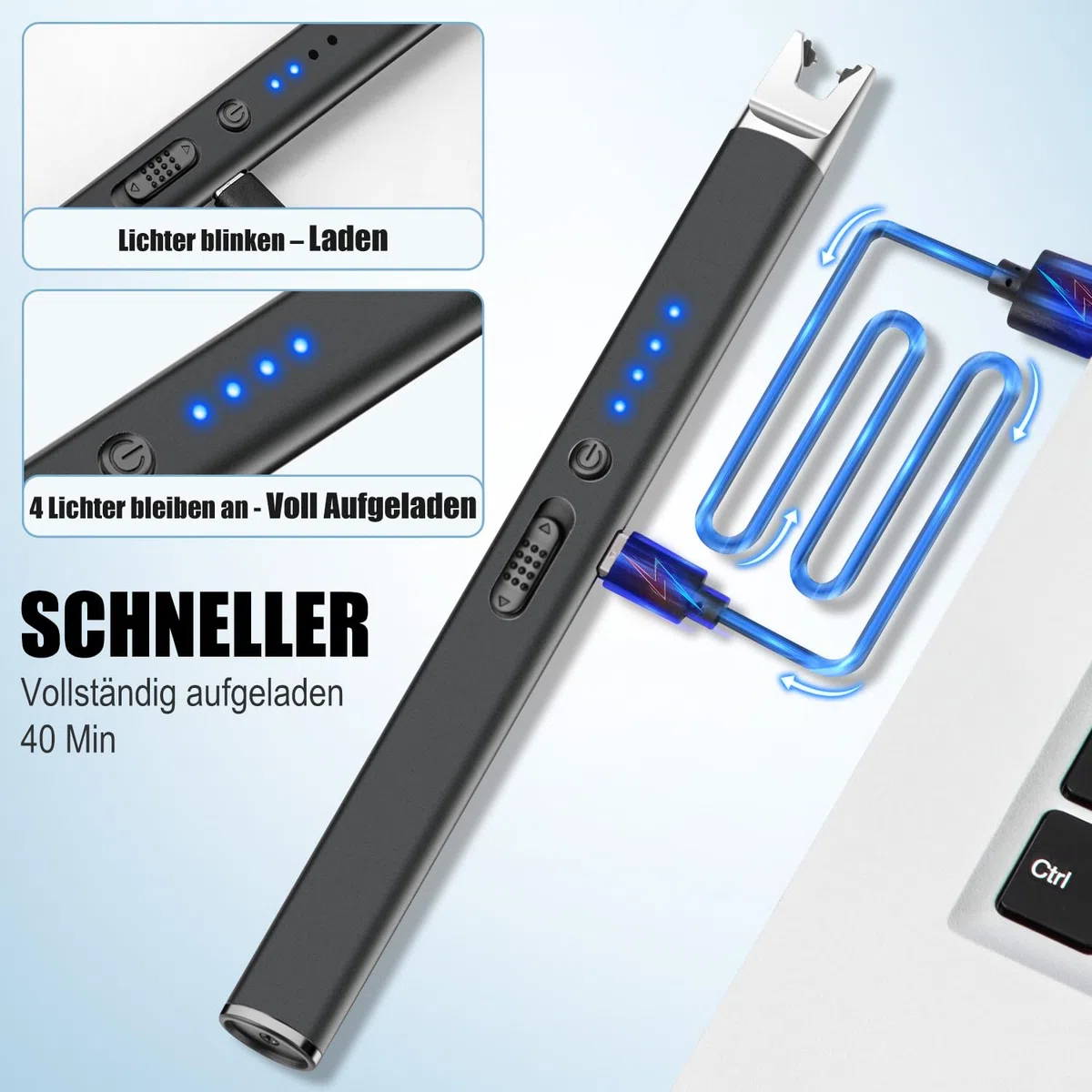LcFun Mechero de arco eléctrico, recargable por USB, resistente al viento, eléctrico, de plasma, para encender velas, estufa de gas (2 unidades, negro)