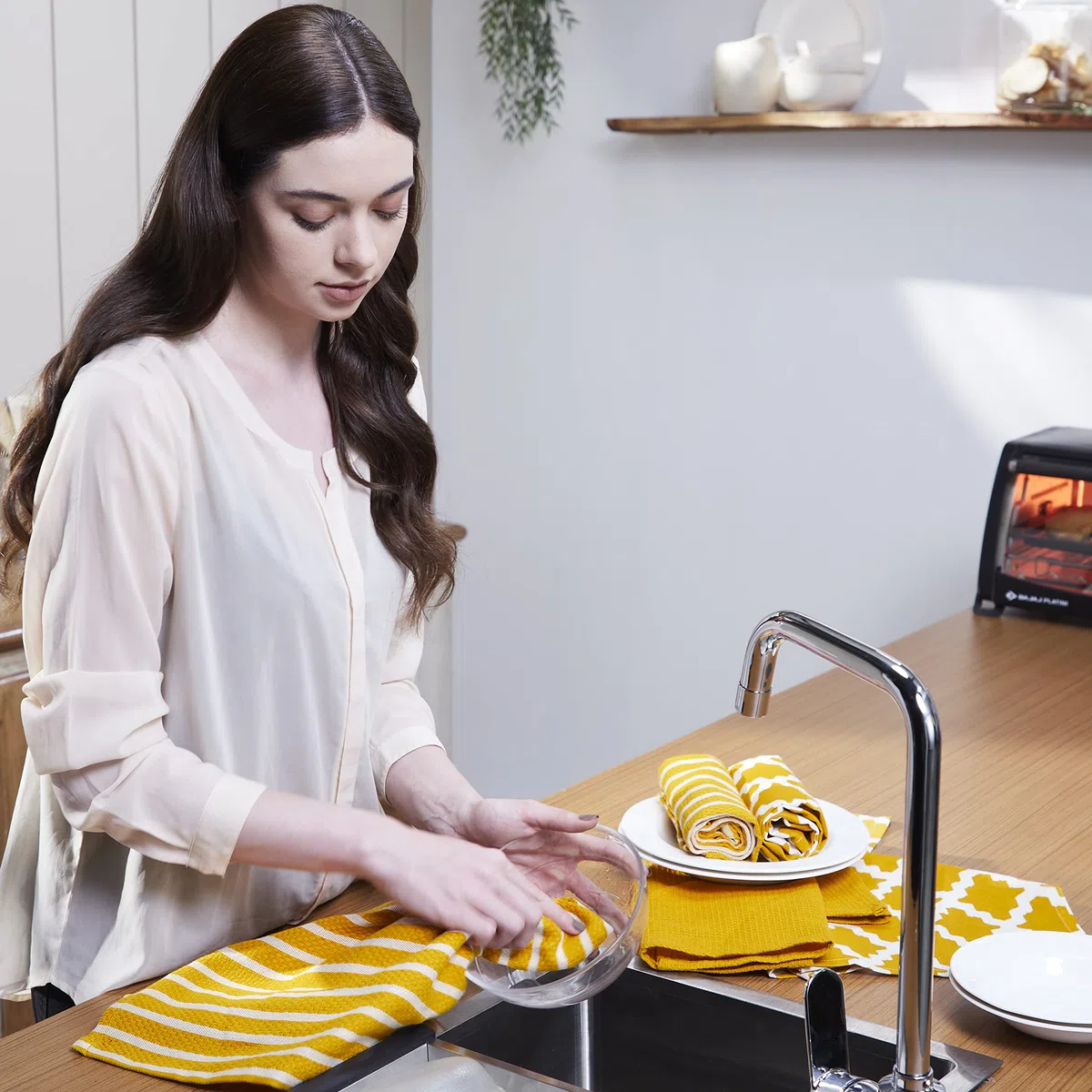 Penguin Home®- Juego de 5 Paños de Cocina 100% Suaves-Duradero-Elegante Diseño Ocre con Múltiples Patrones-Lavable a Máquina-65 x 45 cm, Algodón, Paquete de 5