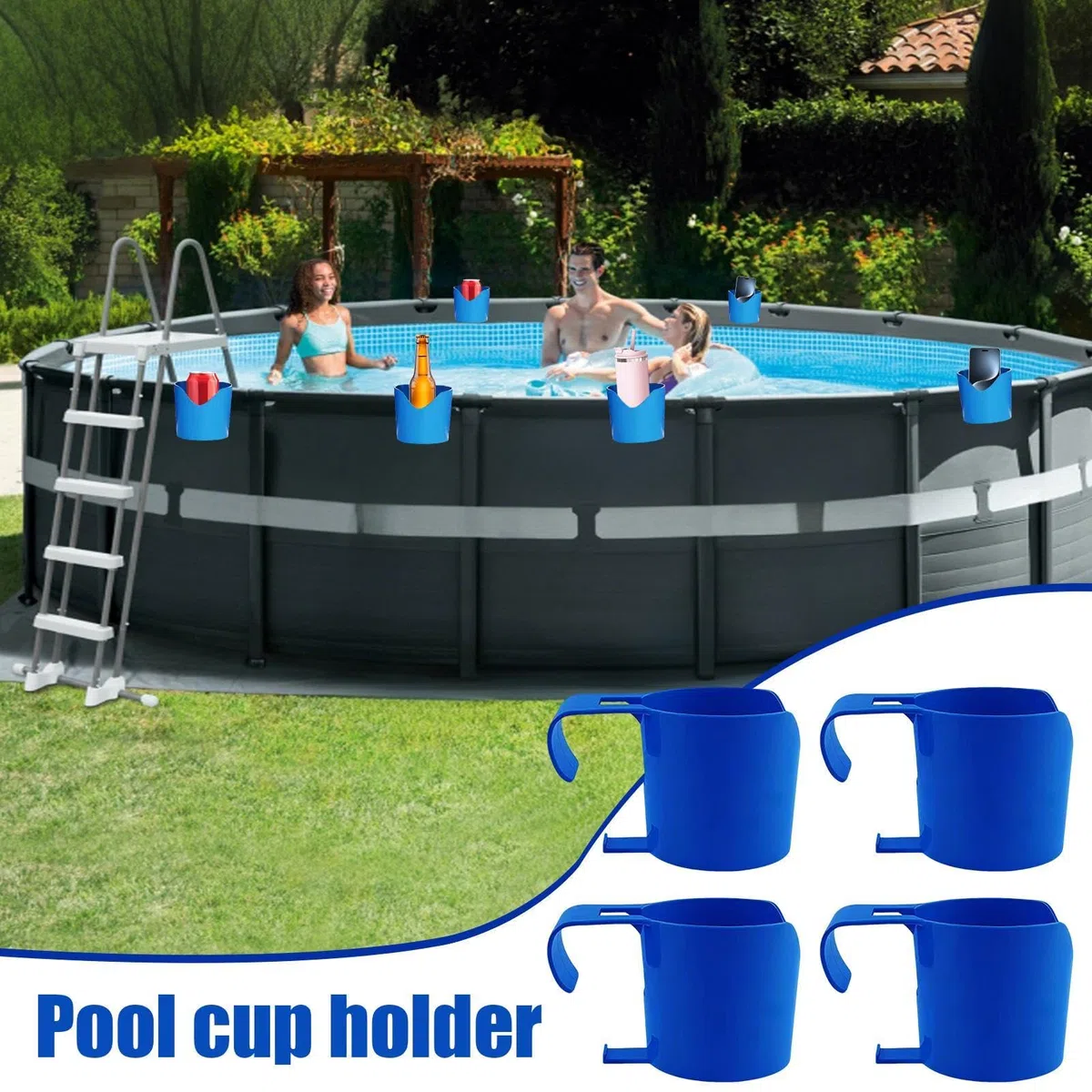 Soporte para Bebidas de Piscina,4 Piezas Portátil Y Ahorro De Espacio | Clip de Borde para Piscina portavasos | para Botella, Bebida, teléfono, Llave, Gafas de Sol, Exterior, jardín, Verano, Viaje