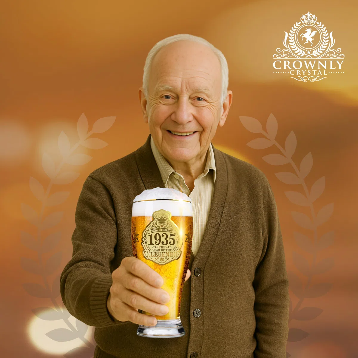 CROWNLY CRYSTAL® 1935 Regalos Originales Para Hombre Copas Personalizadas Copas De Cerveza 570 ml Regalos Para Padres Regalo Abuelo Regalo Hombre Original Regalos Hombre Regalo Hombre Cumpleaños