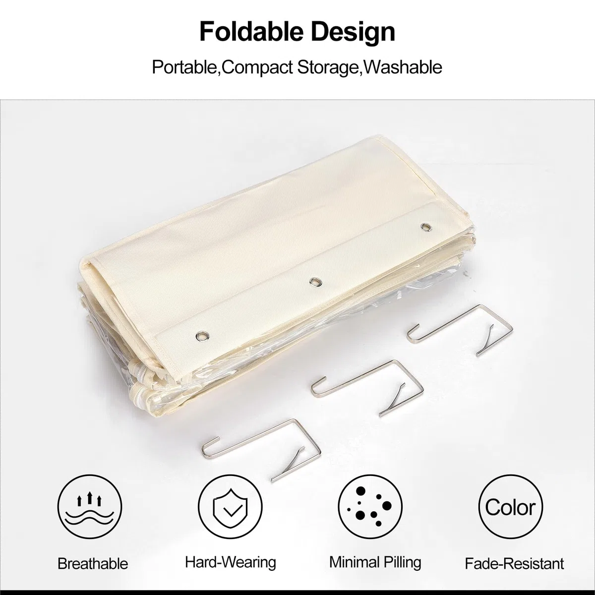 Lirex Organizador de Bolsos para Colgar en la Puerta, Organizador de Carteras con 6 Bolsillos y Cremallera, para Bufandas, Sombreros y Leggins, 30 x 12.8 x 131 cm, Blanco Crema