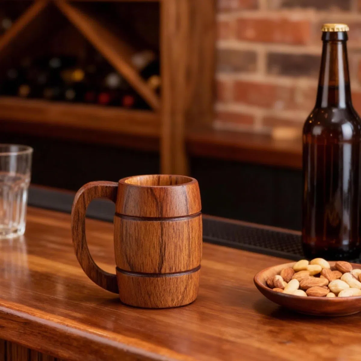 HERCHR Taza de cerveza de madera, taza de café de madera retro del viaje que acampa taza de consumición de las tazas de té con la manija