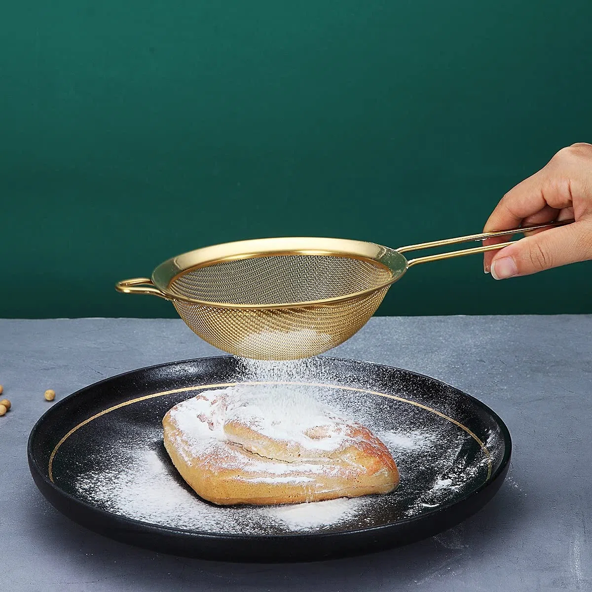Juego de 3 coladores de malla fina dorada, tamiz de harina dorada para hornear, caldera de acero inoxidable, colador de té matcha dorado, separador de salsa, coladores de pasta