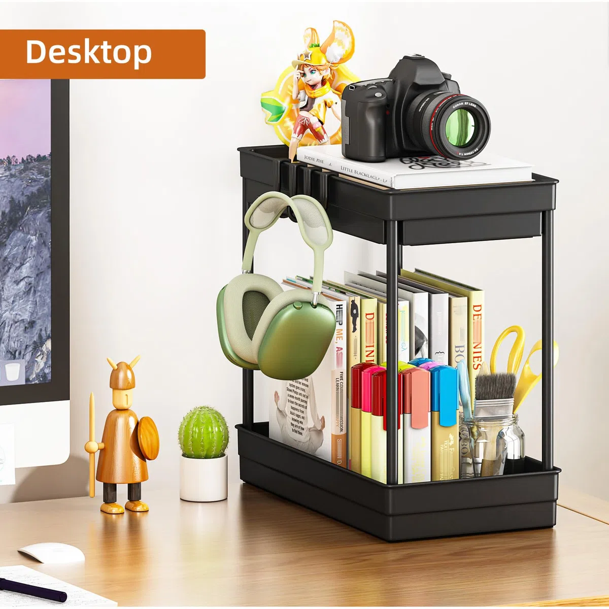TidyTrove 2 Paquete Organizador Bajo Fregadero - Organizador Cocina 2 Niveles para Debajo del Fregadero,Organizador Baño con 8 Ganchos,Negro