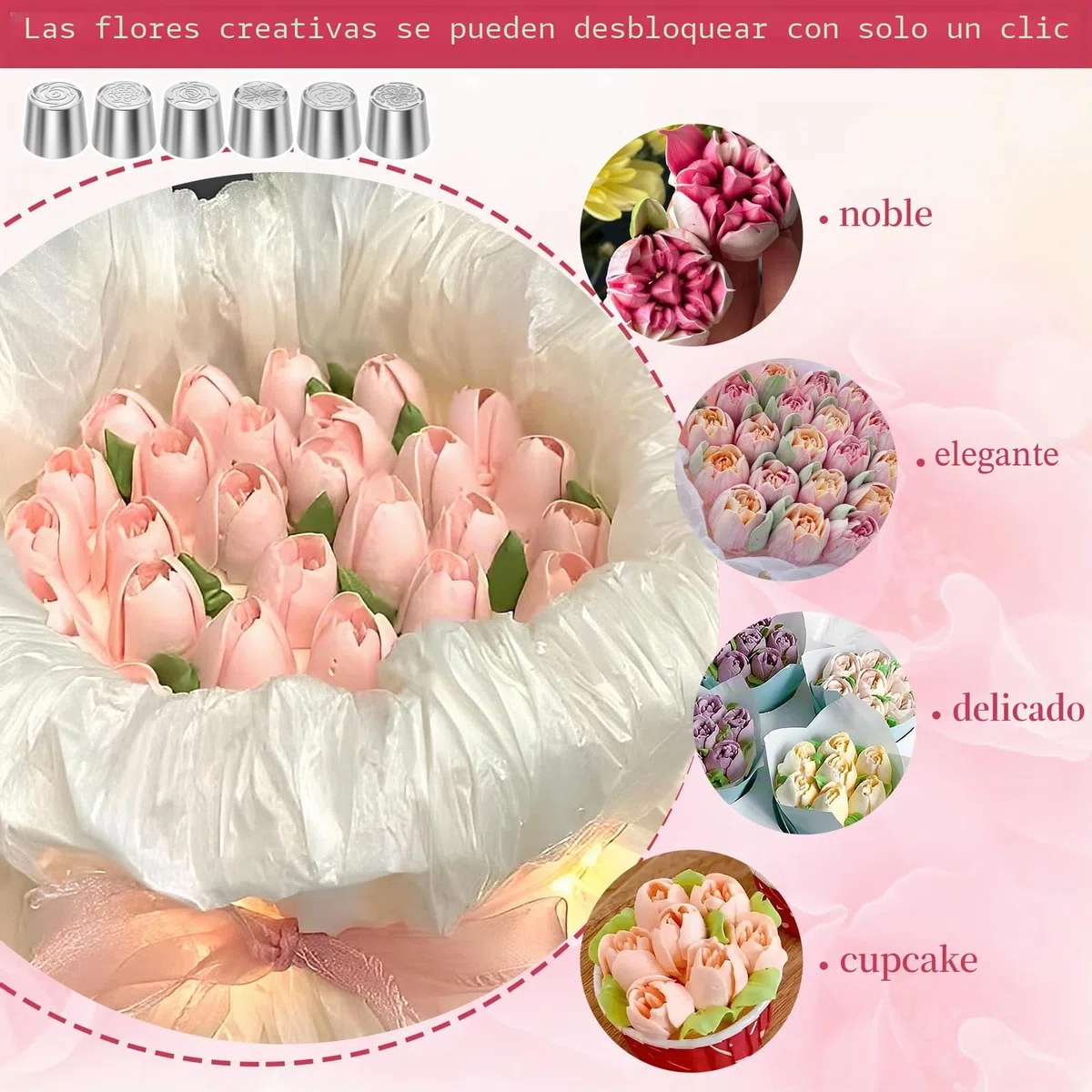 Juego de 6 boquillas rusas extragrandes, de acero inoxidable, con forma de flor, para decoración de pasteles, glaseado, ramo de flores, galletas
