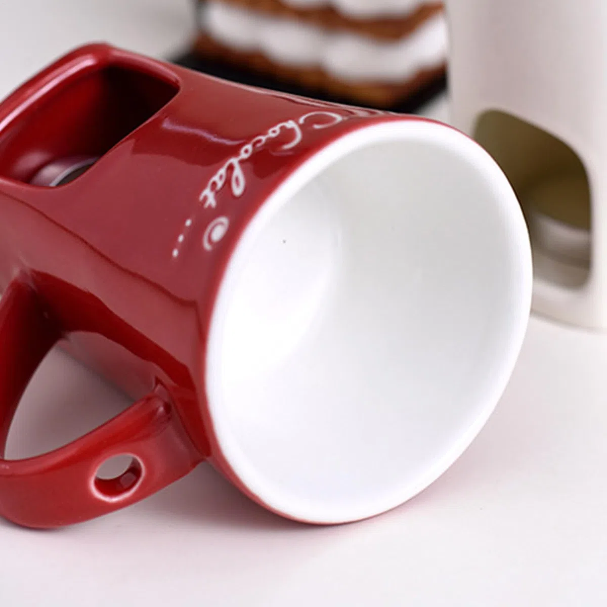 Genérico Tazas De Fondue De Chocolate, Taza De Café De Cerámica para Fondue De Chocolate con Tenedores, Tazas para Derretir para Mantequilla De Queso Y Chocolate