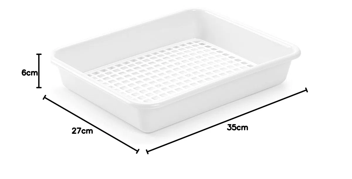 Tradineur - Pack de 4 bandejas frigoríficas de Almacenamiento con Rejilla, plástico Reutilizable, descongelar Alimentos, Fabricado en España - 35 x 27 x 6 cm - Blanco