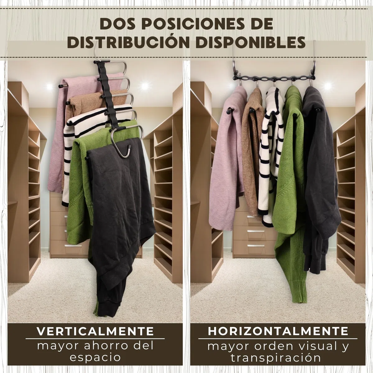 Pack Perchas Pantalones Multiple 5 en 1 - Perchas Pantalon - Perchas para Pantalones - pantalonero Extraible - Ahorra Espacio - Organizador Ropa - Perchas Multiples - Organizador Armario