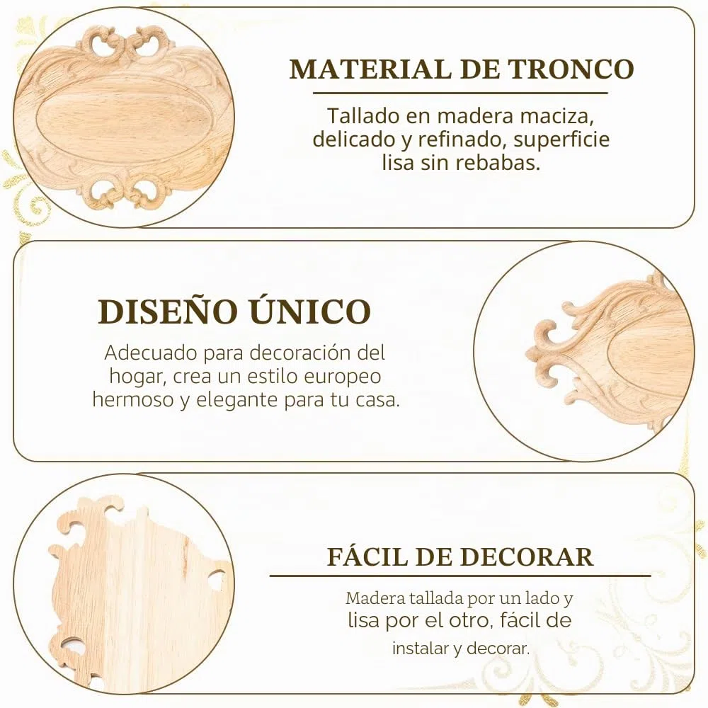 6 Piezas Molduras de Madera Aplique Tallado, Decorativas de Madera, Esquinas, para Muebles y Armarios 26 * 15 cm 12 * 12 cm
