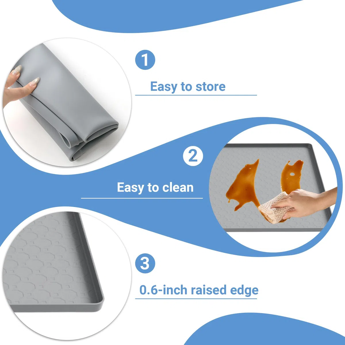 Alfombrilla de silicona para frigorífico, con borde elevado, alfombrilla para frigorífico, antibacteriana, para lavadoras, alfombrilla de silicona para fridge, 50 x 50 cm, bandeja de goteo