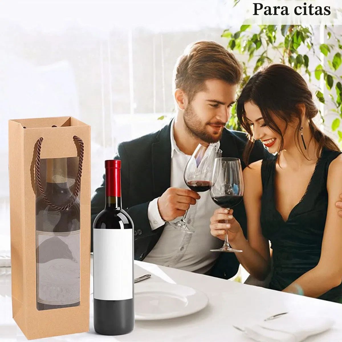 Bolsas de Papel Kraft para Botellas de Vino con Asa - 12 Piezas Organizador para Boda, Fiesta (Marrón)