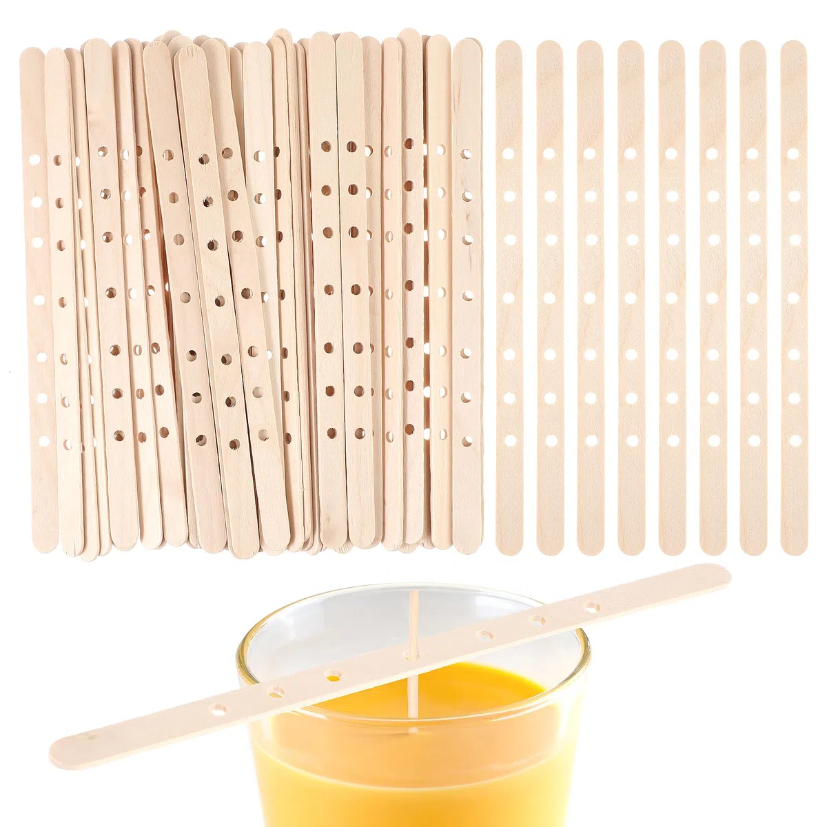 Gjinxi 50 soportes de madera para mecha de vela, 50 unidades, soportes para dispositivos de centrado multimecha, suministros para manualidades, para hacer velas, barras de mechas de velas, clips de